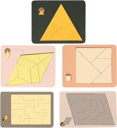 Geometrische Puzzel - Houten Puzzel - Cognitieve Training - Meerdere Modi - 15.3 x 11.6 cm - Houtkleur