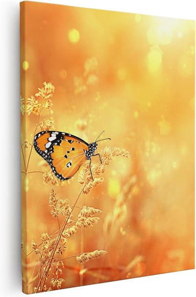Artaza Canvas Schilderij Zonsondergang - 40x50 cm - Wanddecoratie Vlinder - Muurdecoratie Bloemen - Kamer Accessoires