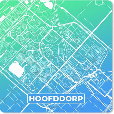 Muismat 20x20 cm - Mousepad Stadskaart - Hoofddorp - Nederland - Blauw - Muismatten