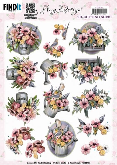 3D Cutting Sheet - Amy Design - Bucket and Flowers 1 stuks