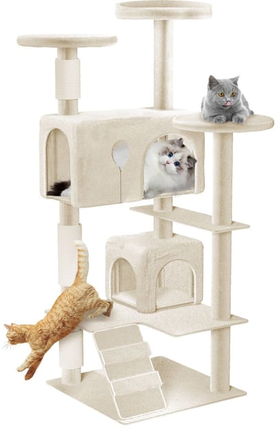 ACXIN Krabpaal 130 cm - met Kattenhuis en Sisalpalen, Beige