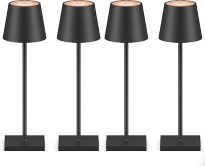 4 Stuks Oplaadbare tafellamp dimbaar zwart aluminium 2700K Bureaulamp