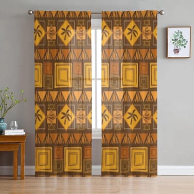 Afrikaanse Achtergrond Tule Transparante Gordijnen voor Woonkamer Decoratie Gordijn voor de Kamer Slaapkamer Keuken Voile Organza Gordijnen 135W x 114H(cm) orange
