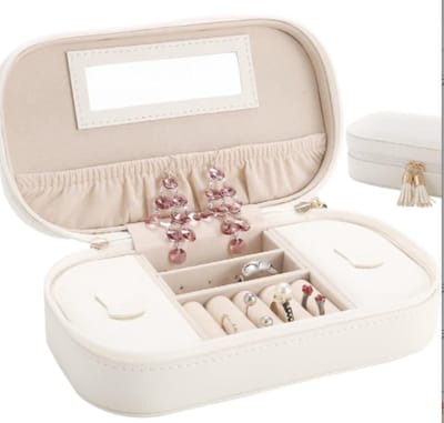 Juwelendoos - Sieradenkoffer - Sieraden Opbergen - Met Ingebouwde Spiegel - Compact Formaat - Wit