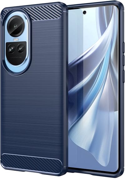 MobyDefend Hoesje - Geschikt voor Oppo Reno10 - TPU Backcover - Geborstelde Metaal & Carbon-Look - Blauw