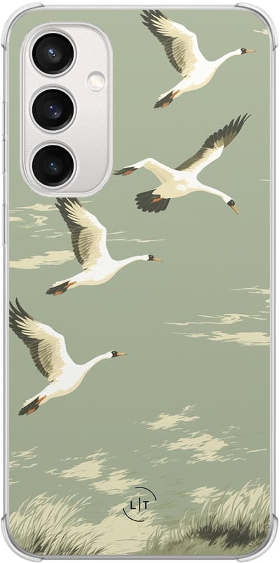 Shockproof hoesje - Geschikt voor Samsung Galaxy S23 FE - Vogels - Extra sterke case - TPU/polycarbonaat - Print / Illustratie - Groen, Transparant