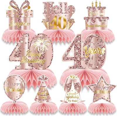 Dailygoods - 9 Stuks Verjaardag Decoratie voor 40ste Verjaardag in Roze Goud