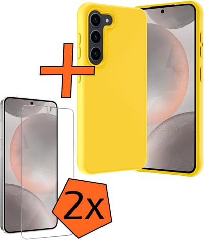 Hoes - Met 2x Screenprotector - Geschikt voor Samsung Galaxy S24 Plus - Sterk & Shockproof - Back Cover - Siliconen Case - Telefoon Hoes - Geel
