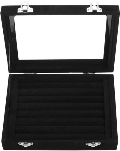 Dailygoods- Sieradendoos met Vitrine - Ringorganizer - Oorbeldisplay - Fluwelen Opbergdoos - Zwart - 20 x 15 x 5 cm - Juwelierendoos