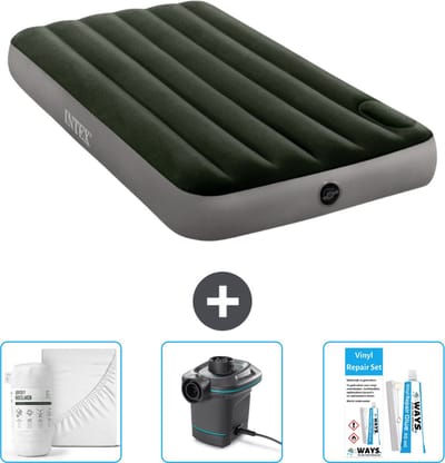 Intex Luchtbed - 1-Persoons - 99 x 191 x 25 cm - Groen - Inclusief Hoeslaken - Pomp en Reparatieset