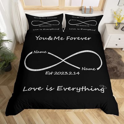 Custom Naam Geliefde Beddengoed Set, Koppel Dekbedovertrek Kamer Decoratie, Romantisch Cadeau Dekbedovertrek Gepersonaliseerde Dekbedovertrek Kussensloop US Queen(228x228cm)