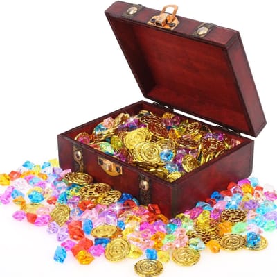 Piraten Schatkist voor Kinderverjaardag met 100 Gouden Munten, Nepparels en Schatjacht Accessoires voor Feestjes en Avonturen