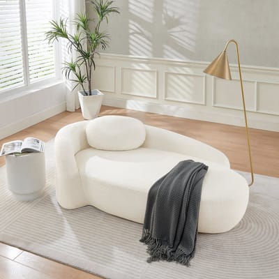 PHOEBE CAT Chaise longue - Teddy-stof bank - Ronde vormgeving - Met kussens - Beige