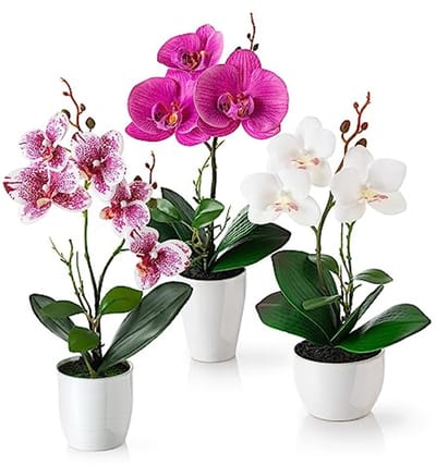 Kunstbloemen Orchideeën Set van 3 in Hoogglans Potten - Decoratieve Bloemen voor Huis en Werkplek