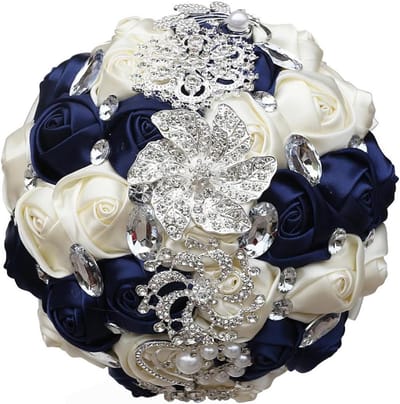 Bruidsboeket Kristal - Bruidsmeisje Bloem - Bruiloft Decoratie - Handgemaakte Versiering - Diameter 18 cm - Marine Romig
