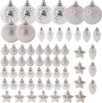 KADAX Kerstballen van kunststof, set van 60 ballen, kerstballen, kerstboomballen, kerstboomversiering, kerstdecoratie (zilver)