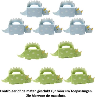 10 Stegosaurus Dinosaurus Doosjes - 5x blauw - 5x groen - Karton - Traktatie - Verjaardag - Feestje - Cadeautje - Cookie - Snoep