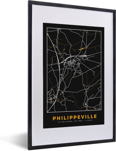 Fotolijst incl. Poster - Philippeville - Stadskaart - Plattegrond - Goud - Kaart - 40x60 cm - Posterlijst