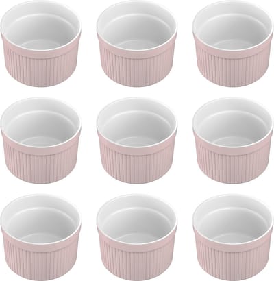 Intirilife 6-delige set Soufflévormen Bakvorm van porselein in Lichtroze met afmetingen van 7.8 x 4.6 cm - Om dessert, fruit of fruit porties, muffins, cupcakes, taart te bereiden