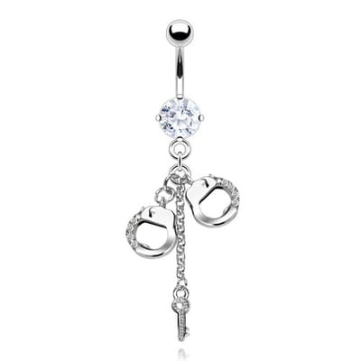 Navelpiercing ketting handboeien - zilver wit - LMPiercings