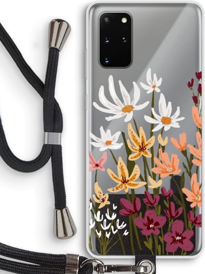 Case Company® - Hoesje met koord geschikt voor Samsung Galaxy S20 Plus hoesje met Koord - Painted wildflowers - Telefoonhoesje met Zwart Koord - Bescherming aan alle Kanten en Over de Schermrand