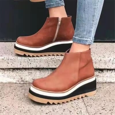 Nieuwe Mode Winter Schuin Hak Dameslaarzen Comfortabele Enkellaarsjes Schoenen Ronde Neus 4cm Hak Rits Verdikking Botas De Mujer43 43 bruin
