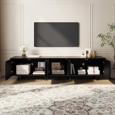 STILVORA Tv-Meubel - Modern Lowboard Met 5 Deuren En Kabeldoorvoer - Voor Woonkamer - MDF En PB - 180x38x45 Cm - Zwart