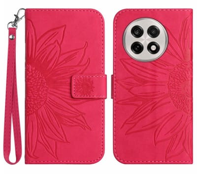 Coverup Hoesje - Geschikt voor OnePlus 13R Hoesje - Coverup Zonnebloem Book Case met Koord - Roze