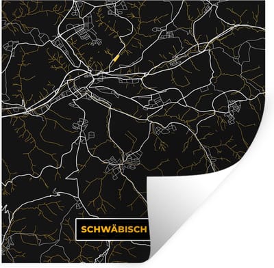Muurstickers - Sticker Folie - Black and Gold – Stadskaart – Schwäbisch Gmünd – Duitsland – Plattegrond – Kaart - 100x100 cm - Plakfolie - Muurstickers Kinderkamer - Zelfklevend Behang XXL - Zelfklevend behangpapier - Stickerfolie