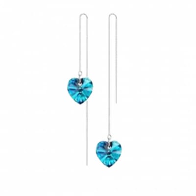 Zilveren Doorsteek Oorbellen - Aqua blauw - hart- Charme Bijoux