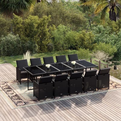 vidaXL - 11-delige - Tuinset - met - kussens - poly - rattan - zwart