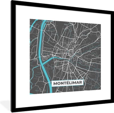 Fotolijst incl. Poster - Montélimar - Frankrijk - Stadskaart - Kaart - Plattegrond - 40x40 cm - Posterlijst