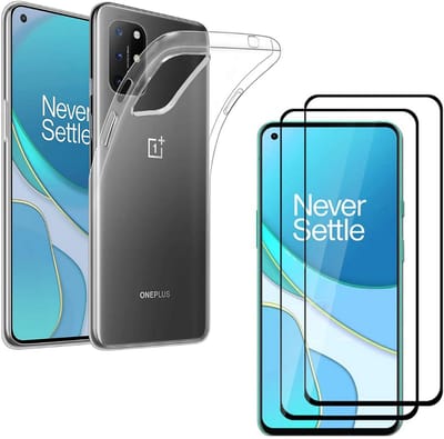 Hoesje Ultraslank geschikt voor onePlus 8t backcover siliconen Transparant en 2 stuks ScreenProtector Gehard Glas met zwarte randen