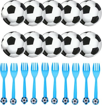 10-delige Voetbalfeest Borden 7 inch met 10 Vorken – Feestdecoratie voor Voetbal, Wereldkampioenschap en Kinderverjaardag