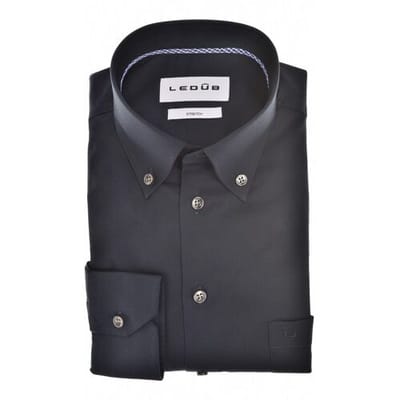 Ledûb Overhemd Uni Color Subtle Contrast Button-Down Cotton Stretch Navy / male