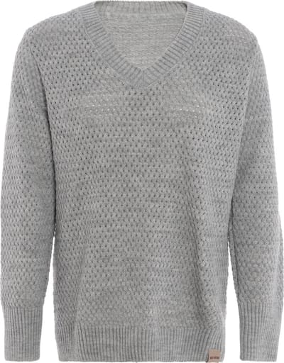 Knit Factory Ilse Gebreide V-hals Trui Gebreide Dames Trui - Grof gebreid - Trui dames winter - Pullover dames - lange mouw - Wintertrui - Damestrui - Boothals - Licht Grijs - 36/38