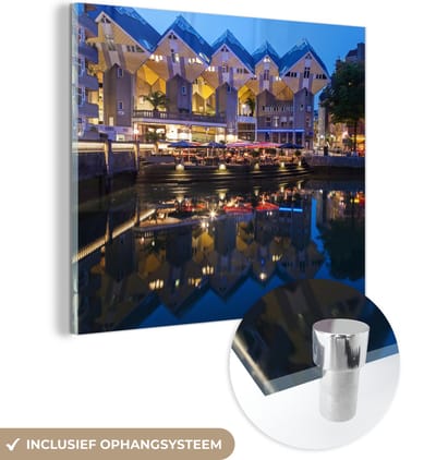 MuchoWow® Glasschilderij 50x50 cm - Schilderij acrylglas - Rotterdam - Water - Haven - Foto op glas - Schilderijen