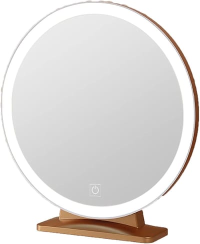 Verlichte Spiegel - Kapspiegel Desktop - Make-up aanbrengen - Driekleurig licht instelbaar - 40cm Diameter - Goudkleurig
