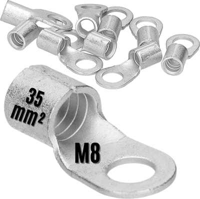 10 stuks Kalitec Q35-8 krimpkabelschoen 35mm² M8 I ongeïsoleerd I doornpersing I voor soepele, fijne en ultrafijne draadgeleiders I kabelschoen 35mm² volgens DIN 46234