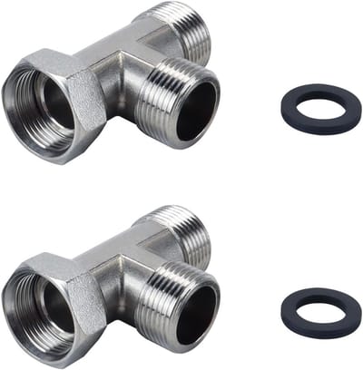 2 Stuks 304 RVS 3-Weg Flexibele T-stuk Connector 3/4 Inch Male BSP Fitting voor Slang, Sprayer en Hoekklep