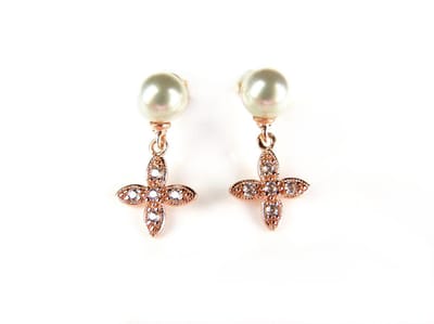 Zilveren oorringen oorbellen roos goud verguld Model Pearl Light gezet met parel en cubic zirconia