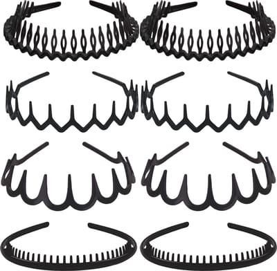 LIXIN Set 8 Stuks Haarbanden - Nieuwe Stijl - Premium Matzwart - Diadeem - Unisex vrouwen en mannen - Lichtgewicht - Hardlopen - Sport - Atletisch - Gym - Dans - Yoga - Haaraccessoires
