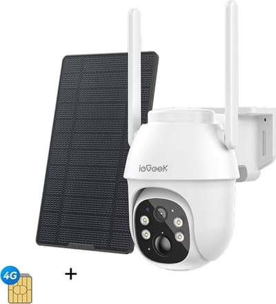 ieGeek 4G LTE Cellulaire Beveiligingscamera Solar Met SIM-kaart, Outdoor Draadloze Geen WiFi Bewakingscamera CCTV, 2K HD PTZ Nachtzicht PIR Bewegingsdetectie Melding Alarm SD & Cloud Opslag IP64