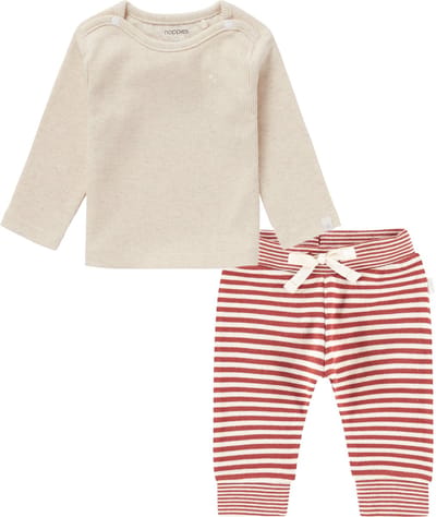 Noppies - Kledingset - 2delig - broek gestreept rood met shirt oatmeal - Maat 74