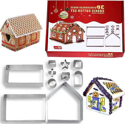 Set van 10 Stukken 3D Koekjesuitstekers voor Kerst, Ideaal voor het Maken van Gingerbread Huisjes en Decoratieve Koekjes, Perfecte Bakaccessoires voor Feestelijke Taarten en Desserts