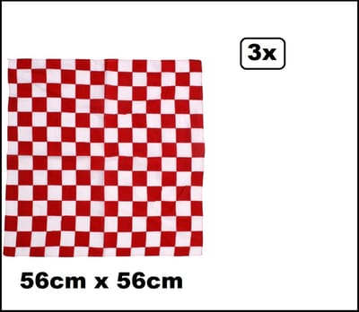 3x Zakdoek geblokt rood-wit 56cm x 56cm - zakdoek bandana carnaval rood wit geblokt Brabant