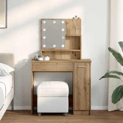vidaXL - Kaptafel - met - LED-verlichting - 86,5x35x136 - cm - artisanaal - eiken