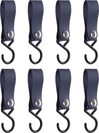 QUVIO Ophanghaak met leren bandje - Kledinghaken - Kledinghangers - Opbergen - Haken - Keukenhaken - Kunststof - Leer - Ophanghaken - Set van 8 - Blauw