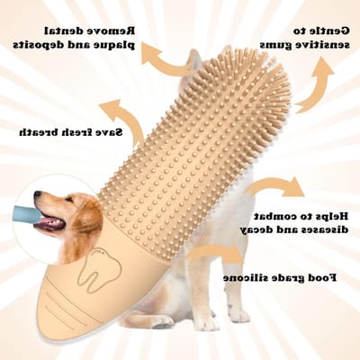 Set van 2 Dierentandenborstels voor Honden en Katten - Tandverzorging, Vingerborstel en Puppy Tandenborstel voor Kleine, Middelgrote en Grote Huisdieren (Geel + Blauw)