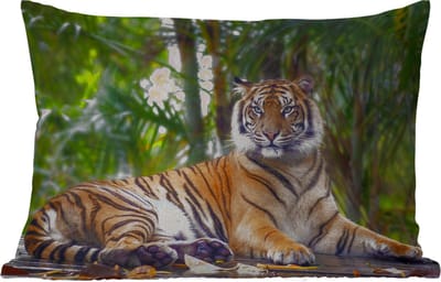 Buitenkussens - Tijger - Dieren - Bos - Bladeren - Jungle - 60x40 cm - Weerbestendig